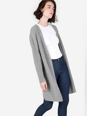 Everlane Merino Wool Cashmere Blend Ribbed Open Front Cardigan Gray Size Small